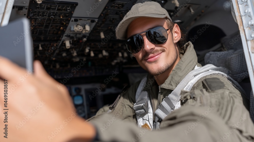 Fototapeta premium Pilot taking selfie in cockpit (7)