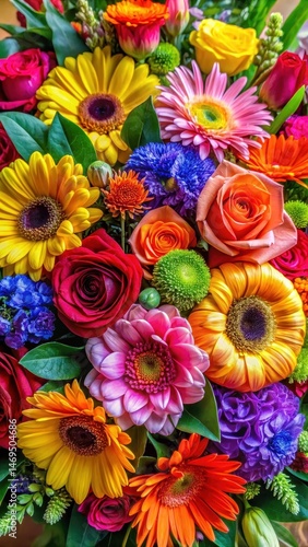 Obraz na płótnie Vibrant mix of colorful flowers arranged in a lush bouquet w salonie