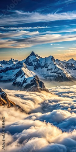 Obraz na płótnie A majestic mountain range with snow-capped peaks stretching towards the sky w salonie