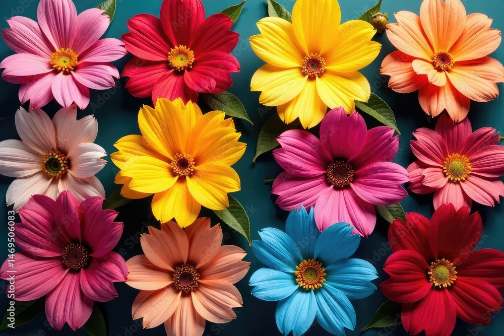 Bold blossoms arranged in a square grid, sharp lines, blossom, geometric shape, geometric Bold blossoms arranged in a square grid, sharp lines, blossom, geometric shape, geometric