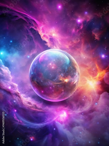 Obraz na płótnie Ethereal glowing orb suspended in a turbulent celestial expanse of swirling pink and purple gases w salonie