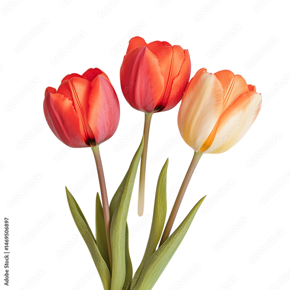 Three Spring Tulips on Black Background on transparent background Three Spring Tulips on Black Background on transparent background