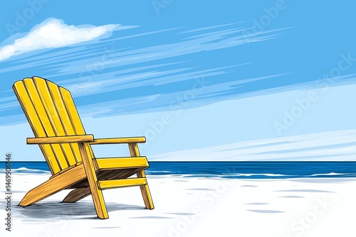 Yellow Adirondack Chair on Sandy Beach with Bright Blue Sky Pixel Art Illustration