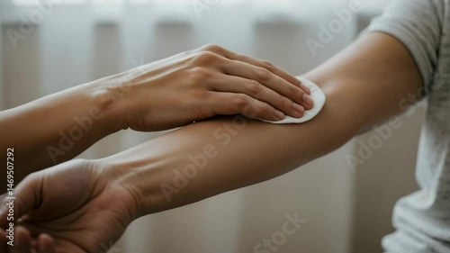Wallpaper Mural Nurse wiping a patient's forearm with a cotton pad for a medical treatment Torontodigital.ca