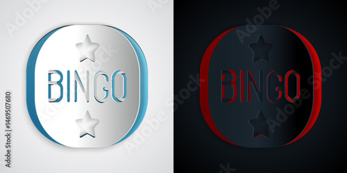 Paper cut Bingo icon isolated on grey and black background. Lottery tickets for american bingo game. Paper art style. Vector