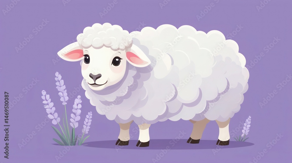 Obraz premium Flat Vector Sheep with Fluffy Wool for Kids Learning
