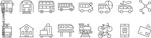 Transportation thin line icons. Editable stroke. ehicle public transport line icon set.