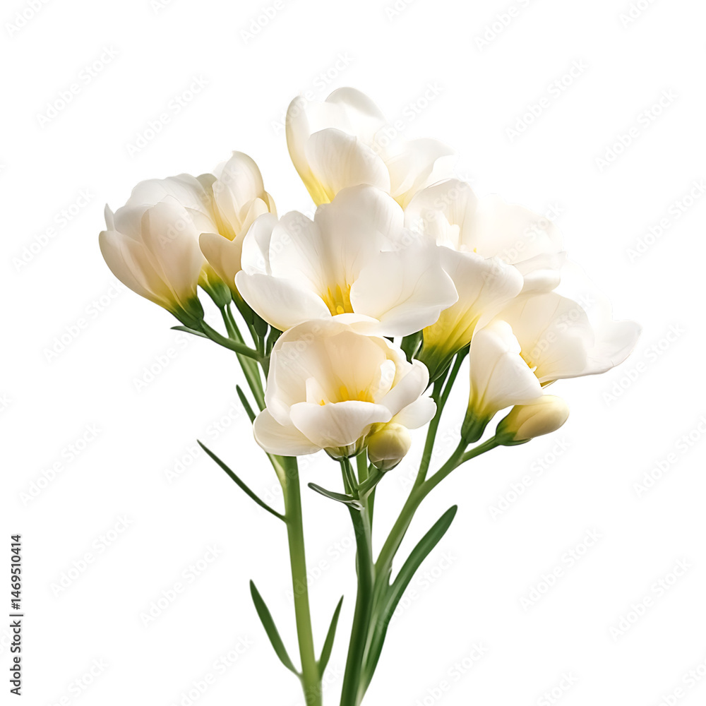 Elegant Bouquet of White Freesia Flowers on Transparent Background Elegant Bouquet of White Freesia Flowers on Transparent Background