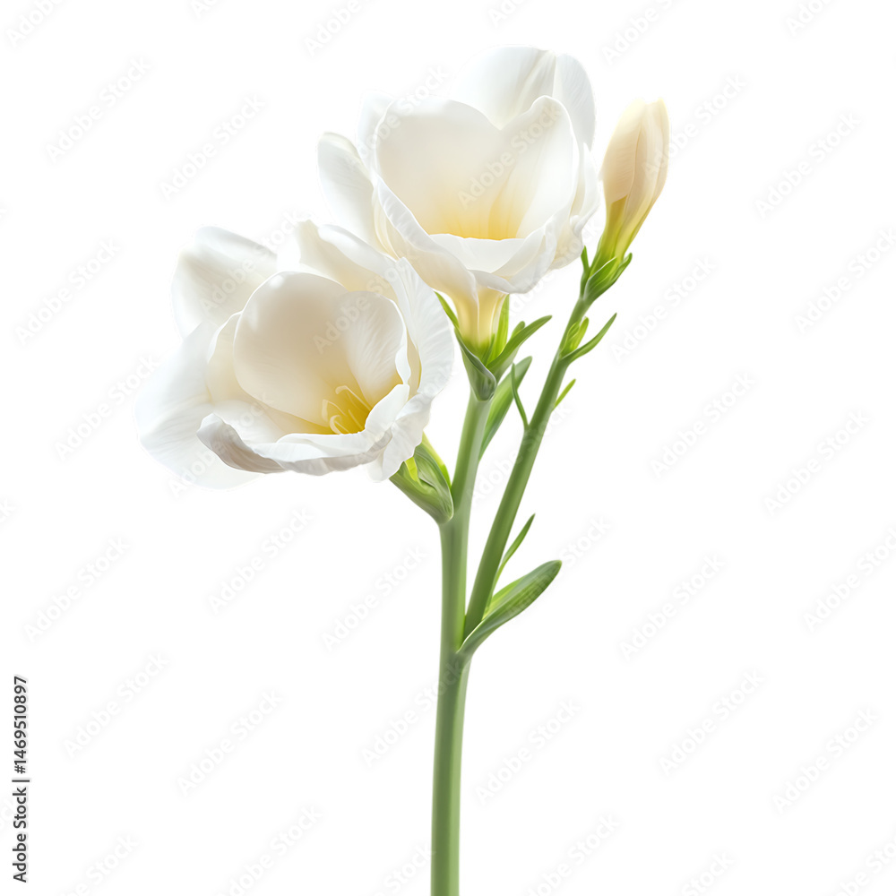 Elegant White Freesia Flowers on Stem on Transparent Background Elegant White Freesia Flowers on Stem on Transparent Background