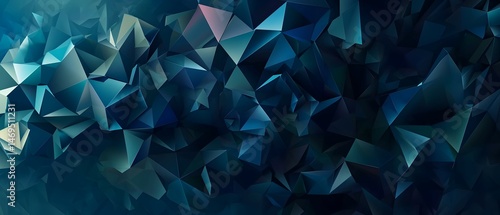 Abstrakte dunkelblaue Polygonstruktur mit geometrischen Formen und Lichtreflexionen
