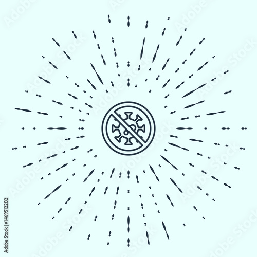 Black line Stop virus icon isolated on grey background. Corona virus 2019-nCoV. Bacteria and germs, cell cancer, microbe, fungi. Abstract circle random dots. Vector.