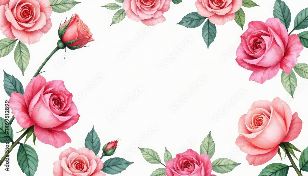 Delicate watercolor roses & leaves, repeating pattern, blossom, petal, roses Delicate watercolor roses & leaves, repeating pattern, blossom, petal, roses