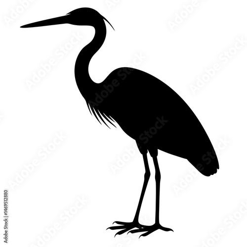 Elegant heron bird black silhouette vector illustration