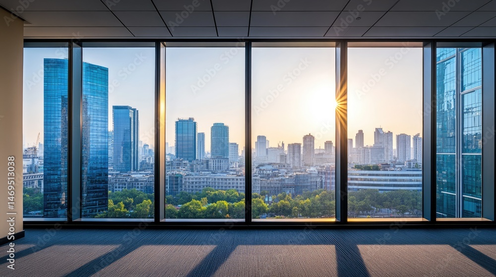 Fototapeta premium Panoramic city view from modern office space.