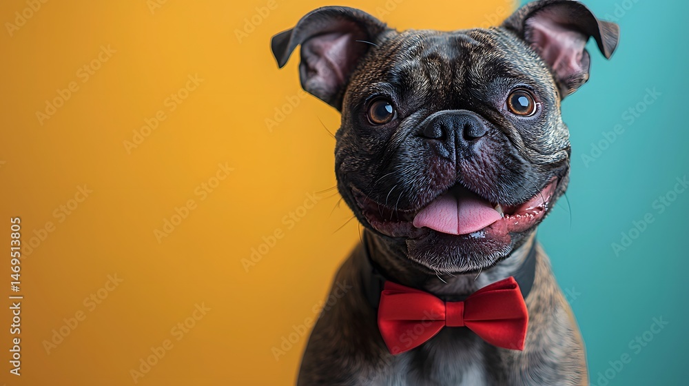 Joyful dog portrait with a bow tie