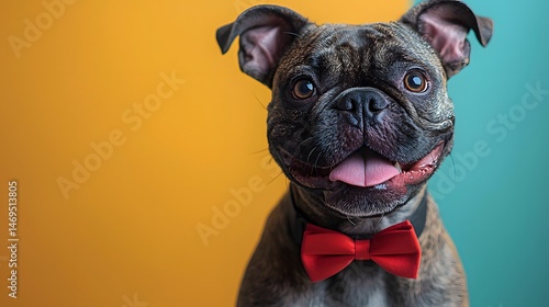 Obraz na płótnie Joyful dog portrait with a bow tie w salonie