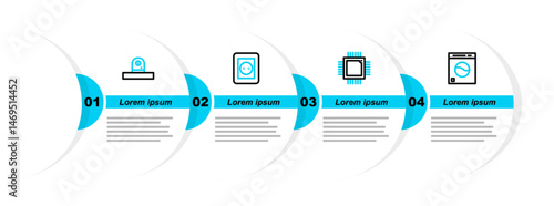 Set line Washer, Processor with microcircuits CPU, Electrical outlet and Security camera icon. Vector