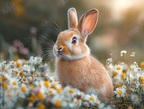 Obraz na płótnie A curious rabbit peering through a field of wildflowers w salonie