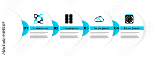 Set line ASIC Miner, Cryptocurrency cloud mining, Mining farm and Blockchain technology icon. Vector