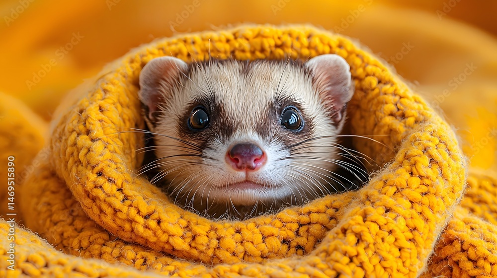 A curious ferret peeking out from a cozy blanket