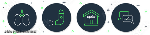 Set line Inhaler, No smoking at home, Lungs and icon. Vector