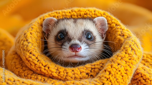 A curious ferret peeking out from a cozy blanket