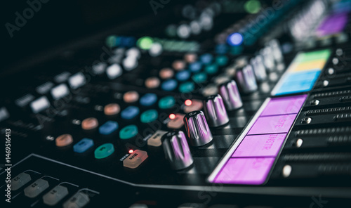 Sound control music mixer in record studio
