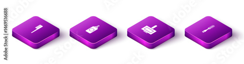 Set Isometric Hairbrush, Spray can, Nail polish bottle and icon. Vector