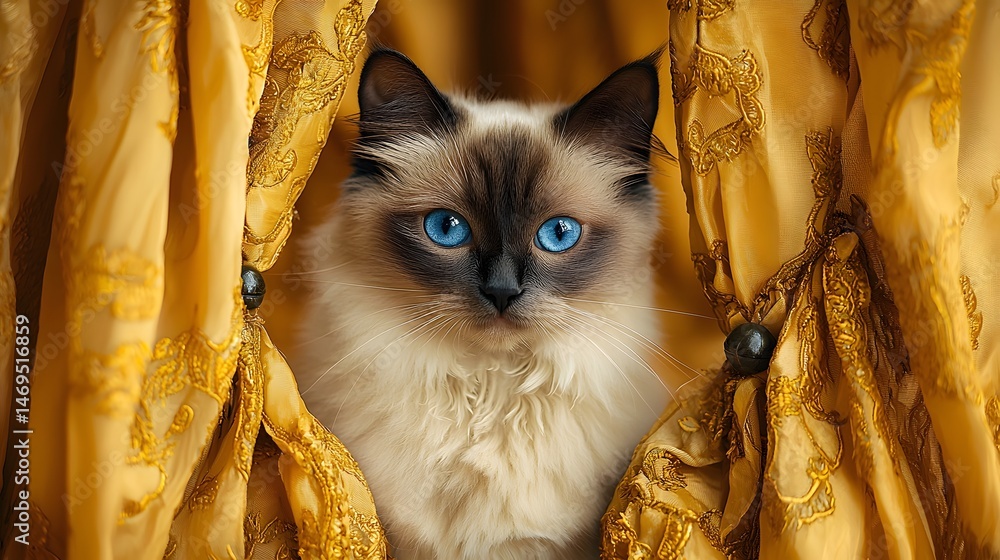 Regal Siamese Cat Resting on a Velvet Cushion
