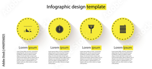 Set Sunken ship, Compass, Wooden pirate leg and barrel. Business infographic template. Vector