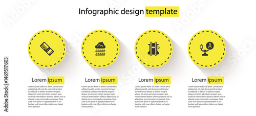 Set Airline ticket, Cloud with rain, Parachute and Aircraft steering helm. Business infographic template. Vector