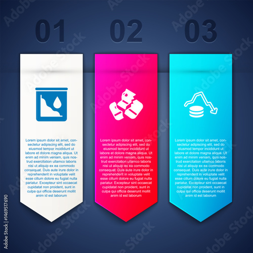 Set Drop in crude oil price, Credit card and Dollar rate decrease. Business infographic template. Vector