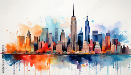 new york city painted with splashes of watercolor drops generative ai