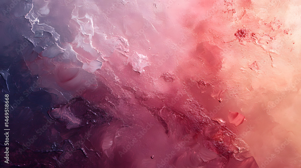 Fototapeta premium Abstract oil painting with textured brush strokes in shades of pink, purple, and peach creating soft, dreamy atmosphere with rich, layered colors and artistic expression