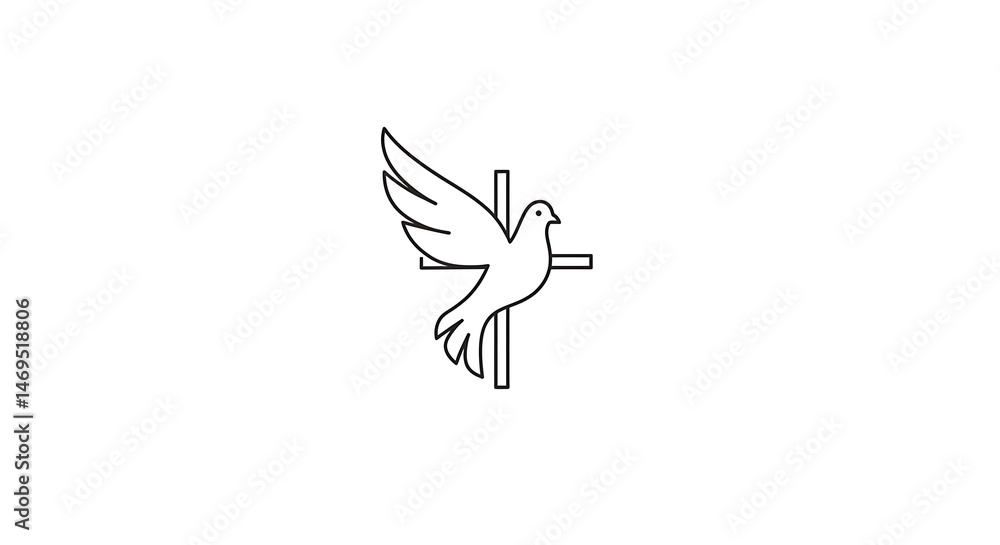 Obraz premium Dove and Cross Christian Symbol Design Illustration for Church Logo or Easter Card Graphic Design Vector Simple Clean Minimalist Religion Faith Hope