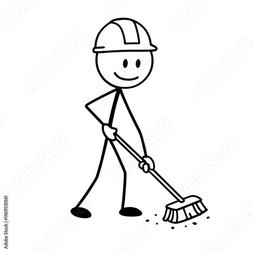 Stick figure builder sweeping construction site
