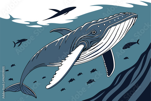 42 ultra-detailed, highly realistic, 8k digital photo, 3D render, anatomically correct, clear focus, dynamic lighting, ocean, humpback whale, massive size, powerful, swimming in deep blue water, incre
