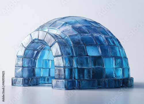 Obraz na płótnie Ice Igloo with Transparent Blue Bricks Isolated on White Background w salonie