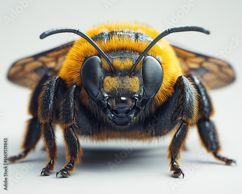 Obraz na płótnie front view of a bee isolated on pure white background showcasing detailed textures and vivid colors in a striking macro perspective w salonie