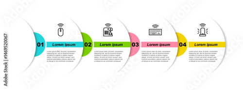 Set line Wireless mouse, Smart coffee machine, keyboard and flasher siren. Business infographic template. Vector
