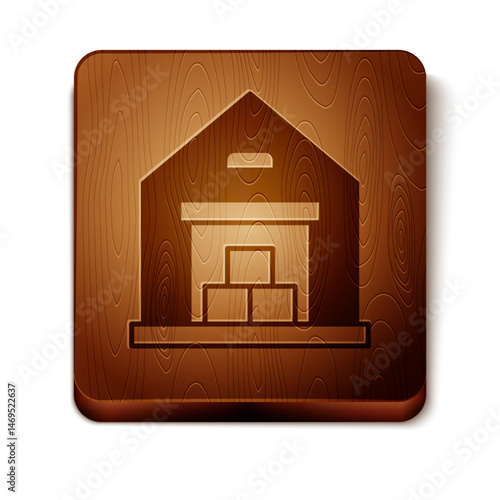 Brown Warehouse icon isolated on white background. Wooden square button. Vector