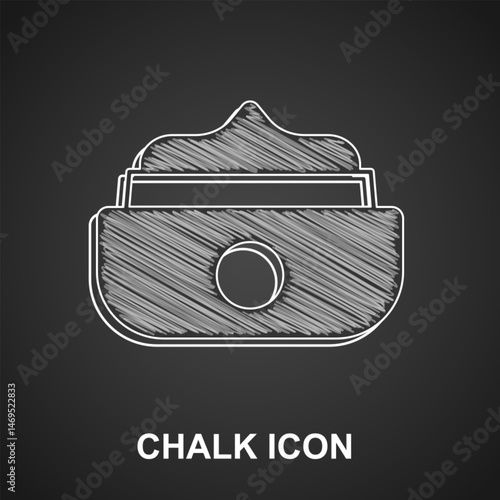 Chalk Gel or wax for hair styling icon isolated on black background. Hair cosmetic. Jar with product for styling hair and mustache. Vector