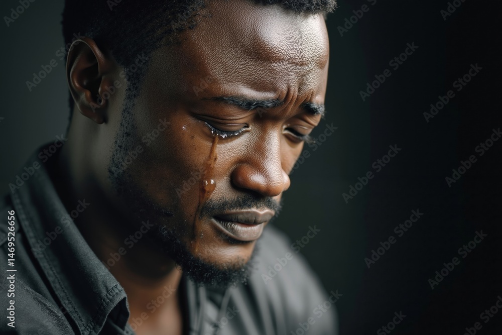 Obraz premium A man with a tear on his face