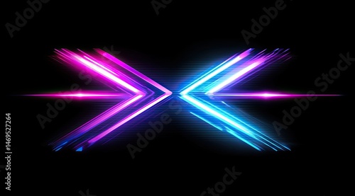 Glowing neon X-shaped logo with vibrant pink and blue streaks against a black background