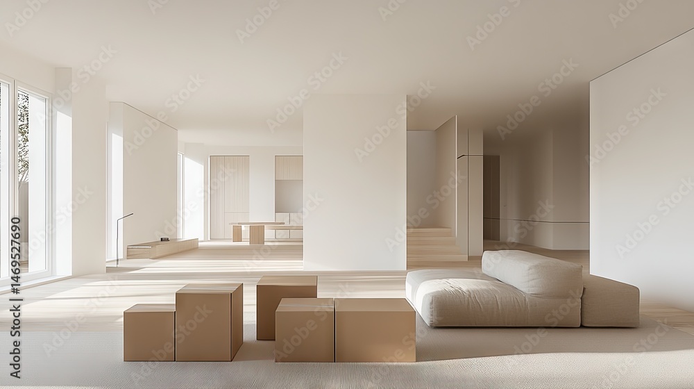 Fototapeta premium Spacious, minimalist interior design concept.
