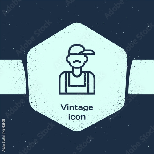 Grunge line Plumber icon isolated on blue background. Monochrome vintage drawing. Vector