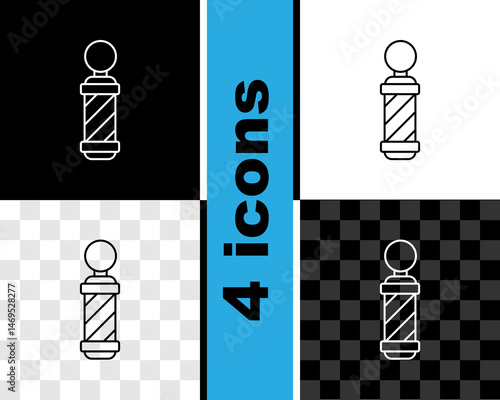 Set line Classic Barber shop pole icon isolated on black and white, transparent background. Barbershop pole symbol. Vector