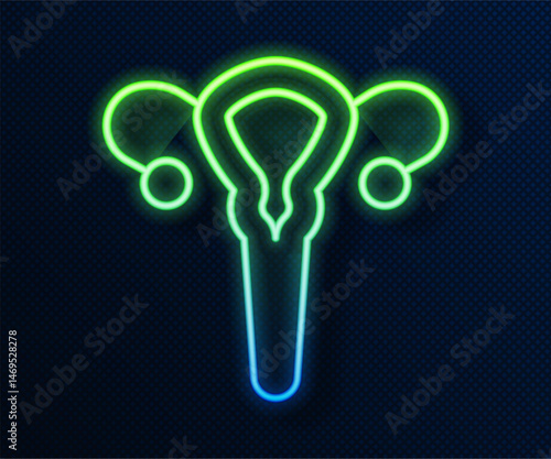Glowing neon line Female reproductive system icon isolated on blue background. Anatomy. Gynecology. Woman health. Vector