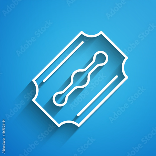 White line Blade razor icon isolated on blue background. Long shadow. Vector
