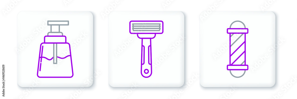 Set line Classic Barber shop pole, Aftershave and Shaving razor icon. Vector Set line Classic Barber shop pole, Aftershave and Shaving razor icon. Vector